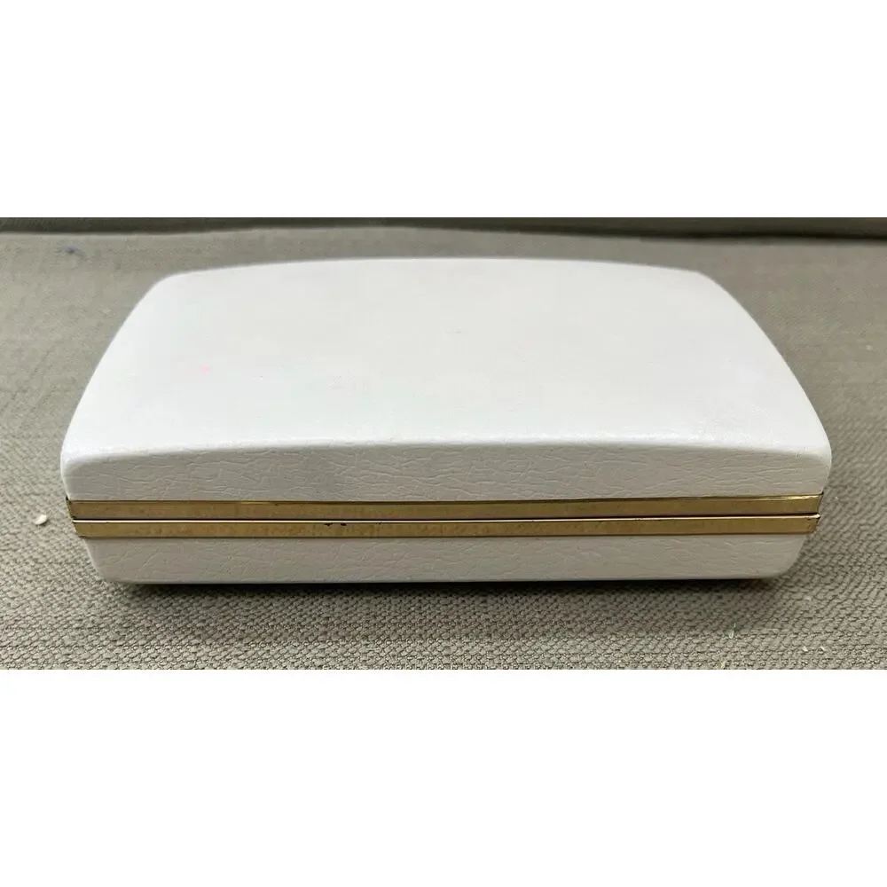 Mele Vintage Jewelry Box Blue Velvet Liner Travel Case Gold Trim MCM Design